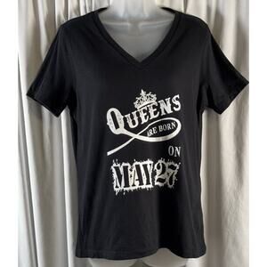 Bella Graphic T-Shirt Queens are born on May 27 Black & White, Sz: M, 73-42